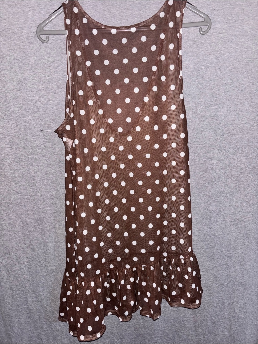 wild fable Brown and White Polka Dot Ruffle-Hem Dress Mesh